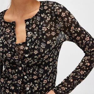 Floral Black Button-Up Blouse